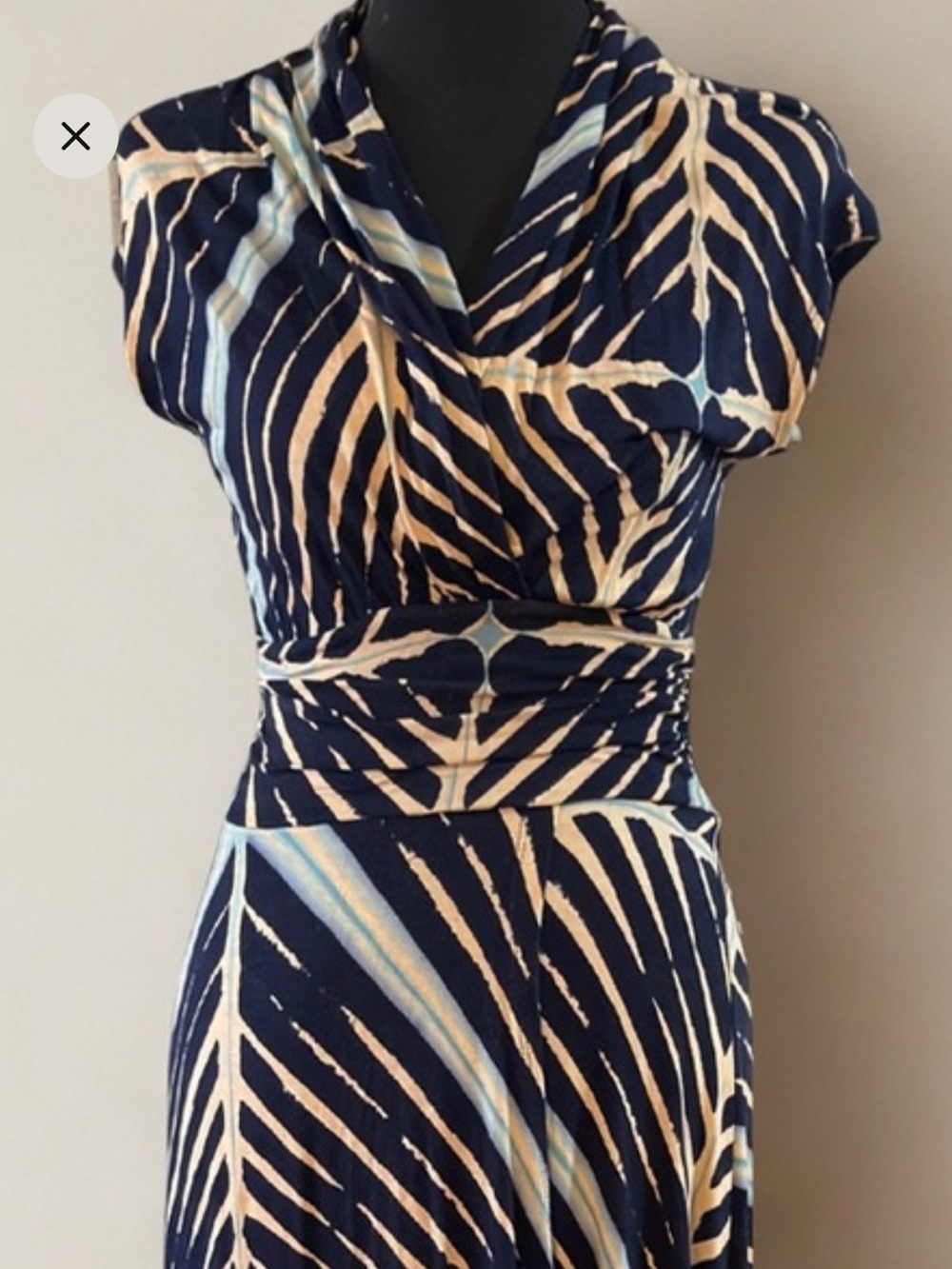 Maeve Navy and Cream Printed Cowl-Neck Maxi Dress